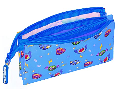 Safta Portatodo Triple de Superthings Serie 7, 220x30x120 mm, Azul/Multicolor