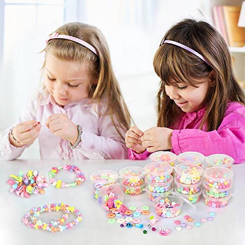 Sanlebi Niños Bricolaje Conjunto de Cuentas, 2000 PCS Abalorios para Hacer Pulseras Collares Anillos Kit Manualidades Juego de Hacer Bisuteria para Niñas