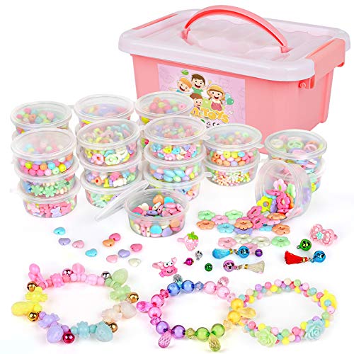 Sanlebi Niños Bricolaje Conjunto de Cuentas, 2000 PCS Abalorios para Hacer Pulseras Collares Anillos Kit Manualidades Juego de Hacer Bisuteria para Niñas