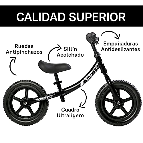 Sawyer - Bicicleta Sin Pedales Ultraligera - Niños 2, 3, 4 y 5 años (Negro)