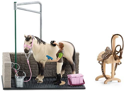 Schleich 42104 Lavabo y 42344 Jaula con jinetes y caballos, juego de 2