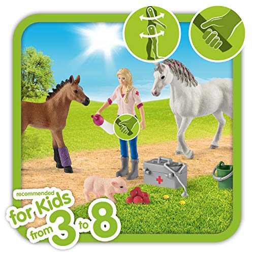 Schleich 42486 Farm World play set - visita de la veterinaria a la yegua y al potro, juguetes a partir de 3 años