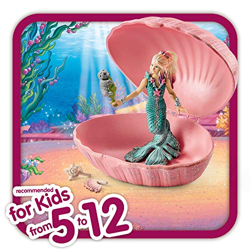 Schleich 70564 bayala play set - sirena con bebé foca en su concha, juguetes a partir de 5 años