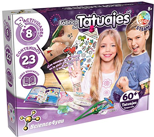 Science4you-5600983615045 Fábrica 60 Tatuajes Temporales con Ingredientes Naturales-Regalo Original para Niñas, Multicolor, Unidad (Paquete de 1) (80002225)