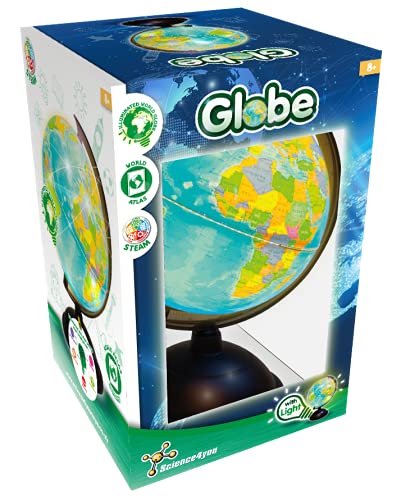 Science4you Globo Terraqueo con Luz para +8 Años - Bola del Mundo Interactiva y Atlas para Niños - Ciencia para Niños, Regalos Cientificos y Tecnologia para Niños, Juegos Educativos Niños 8-14 Años