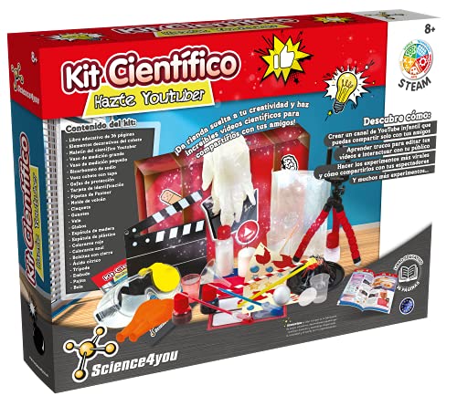 Science4you-JUEGO BE Kit CIENTIFICO ¡10 Pasos para Crear UN Canal Youtuber con 13 EXPERIMENTOS, Multicolor (SCIENCE FOR YOU 80002991)