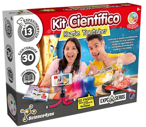 Science4you-JUEGO BE Kit CIENTIFICO ¡10 Pasos para Crear UN Canal Youtuber con 13 EXPERIMENTOS, Multicolor (SCIENCE FOR YOU 80002991)