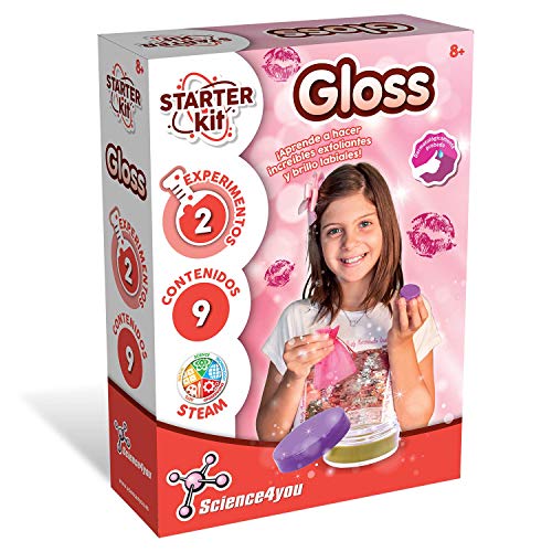 Science4you Starter Kit Lipgloss – Haz Tus Propios Labiales, Juguete Científico y Educativo, Juego Cosmética, Dermatológicamente Probado, 2 Experimentos Sencillos y Divertidos para Niños 8 Años