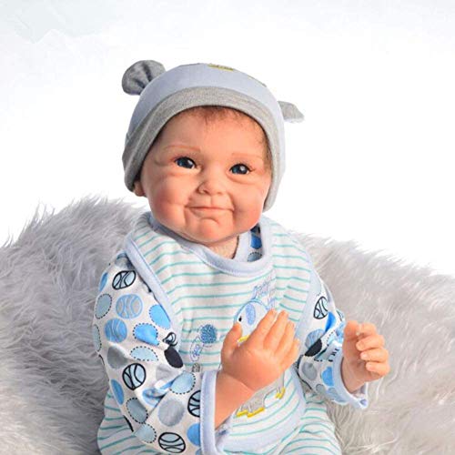 Scnbom 22pulgadas 55cm Bebes Reborn niño Verdadero Silicona muñecas Reales Baby Dolls Girls Originales Recien Nacidos niñas Toddler Realista Ojos Abiertos Baratos