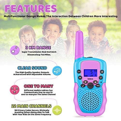 Selieve Juguetes para Niños, Walkie Talkie para Niños de 3 a 12 Años Teléfono Interactivos Juguetes Niñas Niños 3 KM de Largo Alcance con 8 Canales,Regalos para Adolescentes Niños Niñas de 5 a 8 Años