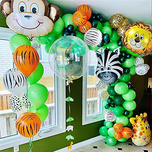 Selva Decoración Cumpleaños Niño, Selva Globos de Cumpleaños Fiesta Safari Decoracion Cumpleaños Feliz con Animale Globo Cake Toppers Fiesta Selva Globo para Niño Cumpleaños Baby Shower Decoración