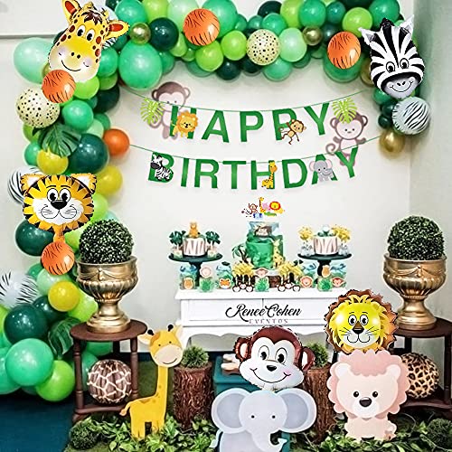 Selva Decoración Cumpleaños Niño, Selva Globos de Cumpleaños Fiesta Safari Decoracion Cumpleaños Feliz con Animale Globo Cake Toppers Fiesta Selva Globo para Niño Cumpleaños Baby Shower Decoración