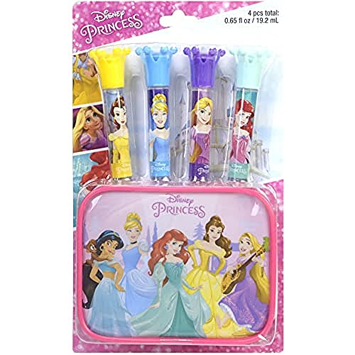 Set de Brillo de Labios y Estuche de Princesa - Set de Maquillaje para Niñas - Kit de Maquillaje para Niñas con 4 Brillos de Labios y un Hermoso Estuche con Princesas - Juguetes y Regalos para Niñas