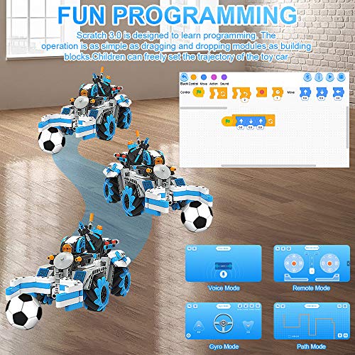 Set de Construcción Coche Controlado por App, GRESAHOM Stem Coches de Control Remoto, Vehículo 4x4 Fútbol Teledirigido para Programar para Niños, Coche de Carreras Acrobático RC Giratorio de 2,4GHz