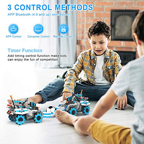 Set de Construcción Coche Controlado por App, GRESAHOM Stem Coches de Control Remoto, Vehículo 4x4 Fútbol Teledirigido para Programar para Niños, Coche de Carreras Acrobático RC Giratorio de 2,4GHz