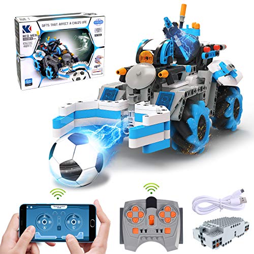 Set de Construcción Coche Controlado por App, GRESAHOM Stem Coches de Control Remoto, Vehículo 4x4 Fútbol Teledirigido para Programar para Niños, Coche de Carreras Acrobático RC Giratorio de 2,4GHz