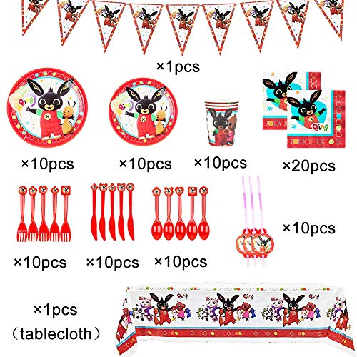 Set de Vajilla de Fiesta, BESTZY Bing Bunny Fiesta de Cumpleaños Infantil Decoracion de Animales Selva Safari Tema Suministros para Fiest Servilletas Platos Tazas Cuchillos Cucharas Tenedores Pajas