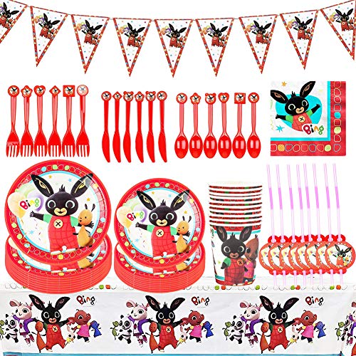 Set de Vajilla de Fiesta, BESTZY Bing Bunny Fiesta de Cumpleaños Infantil Decoracion de Animales Selva Safari Tema Suministros para Fiest Servilletas Platos Tazas Cuchillos Cucharas Tenedores Pajas