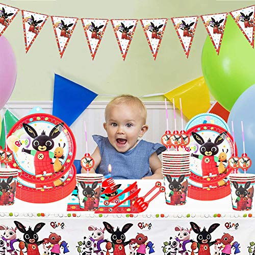 Set de Vajilla de Fiesta, BESTZY Bing Bunny Fiesta de Cumpleaños Infantil Decoracion de Animales Selva Safari Tema Suministros para Fiest Servilletas Platos Tazas Cuchillos Cucharas Tenedores Pajas