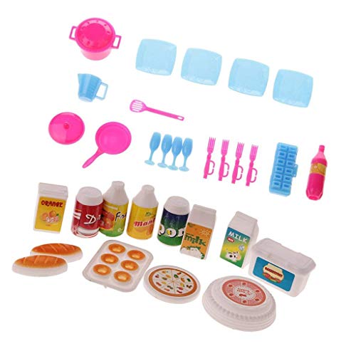 SGerste Casa de muñecas en miniatura Accesorios de cocina Alimentos y Vajilla Set para Barbie Doll Toys