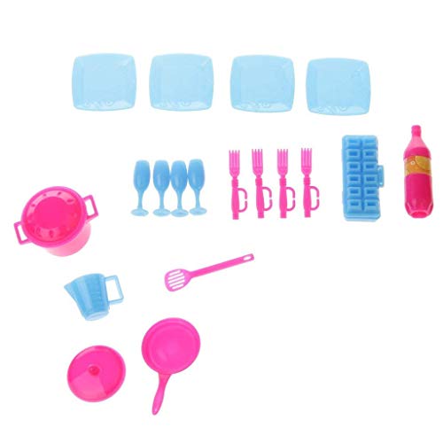 SGerste Casa de muñecas en miniatura Accesorios de cocina Alimentos y Vajilla Set para Barbie Doll Toys