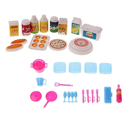 SGerste Casa de muñecas en miniatura Accesorios de cocina Alimentos y Vajilla Set para Barbie Doll Toys