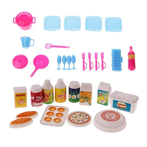 SGerste Casa de muñecas en miniatura Accesorios de cocina Alimentos y Vajilla Set para Barbie Doll Toys