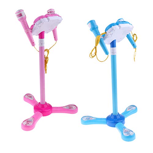 sharprepublic Micrófono Kidi Super Star Karaoke Música Máquina de Juego de Juguete con Micrófonos y Soporte Regulable - 1 Azul + 1 Rosa