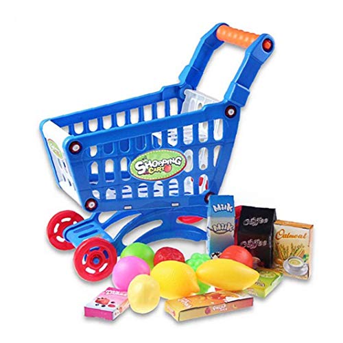 shentaotao 1 Set de Juguetes educativos Compras niños Supermercado Mini Carro de Compras con Full comestibles Alimentos para niños niños de los niños Aprendizaje para el Desarrollo - Azul