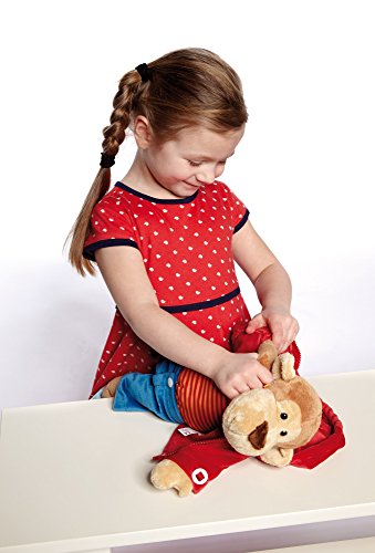 Sigikid 40989 - niñas y niños, Muñeco de Peluche Mono Aprender juguetonamente desvestirse Aprender Rojo / Azul Oscuro