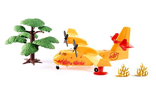 siku 1793 Hidroavión, Incl. 1 árbol y 2 llamas de juguete, Se puede llenar de agua, 1:87, Metal/Plástico, Amarillo