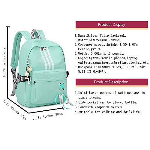 Silver Tulip Mochila para portátil Universidad Hombros Niños Escuela Bolsas de Libros Mochila para niñas (Verde, Grande con Puerto USB)