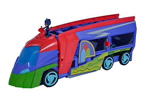 Simba 109402466 PJ Masks - Coche de cuartel Principal Convertible 2 en 1, se transforma con luz y Sonido, a Partir de 3 años