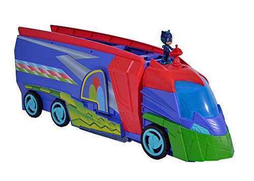 Simba 109402466 PJ Masks - Coche de cuartel Principal Convertible 2 en 1, se transforma con luz y Sonido, a Partir de 3 años