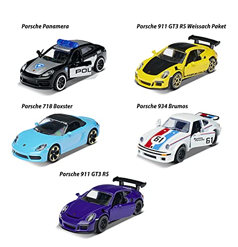 SIMBA TOYS Majorette - Porsche Set de 5 coches de metal, ruedas giro libre, licencia oficial Porsche (Majorette 212053171)