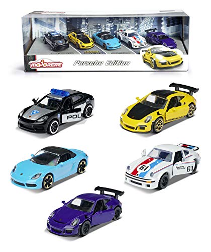 SIMBA TOYS Majorette - Porsche Set de 5 coches de metal, ruedas giro libre, licencia oficial Porsche (Majorette 212053171)