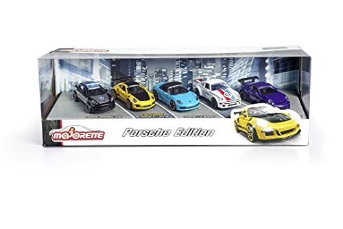 SIMBA TOYS Majorette - Porsche Set de 5 coches de metal, ruedas giro libre, licencia oficial Porsche (Majorette 212053171)