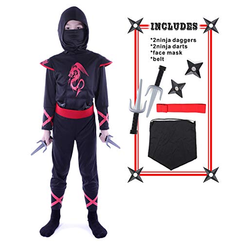 Sincere Party Disfraz de Ninja dragón de Fuego para niños, Traje de Juego de rol Ninja con Accesorios 3-5 años