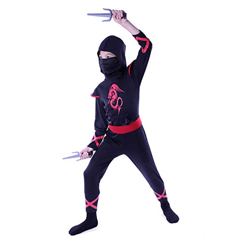 Sincere Party Disfraz de Ninja dragón de Fuego para niños, Traje de Juego de rol Ninja con Accesorios 3-5 años