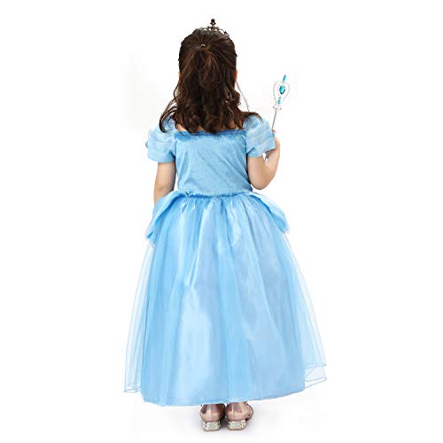 Sincere Party Vestido de lujo de princesa Cenicienta de lujo para niñas con tiara y varita Vestido de fiesta de cumpleaños de 3-4 años