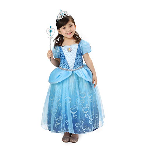 Sincere Party Vestido de lujo de princesa Cenicienta de lujo para niñas con tiara y varita Vestido de fiesta de cumpleaños de 3-4 años