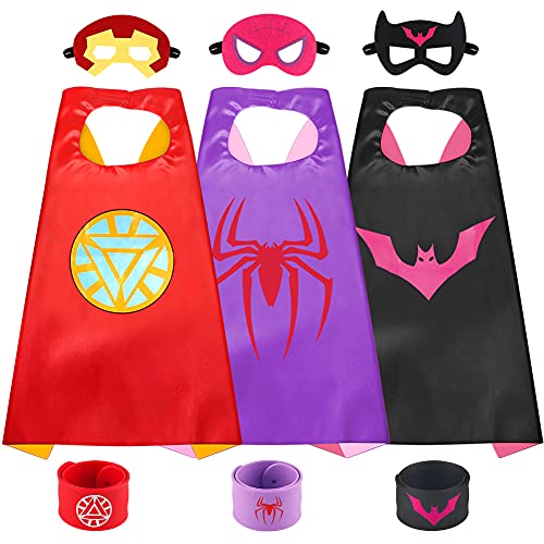 Sinoeem Capa de Superhéroe para Niños - 3 Capa y 3 Máscaras y 3 Slap Pulseras - Ideas Kit de Valor de Cosplay de Diseño de Fiesta de Cumpleaños de Navidad - Juguetes para Niños y Niñas (B)