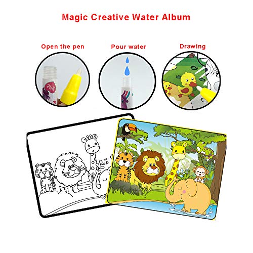 Sipobuy Magic Water Drawing Book Agua Libro para Colorear Doodle con Magic Pen Tablero de Pintura para niños Educación Dibujo Juguete (Animal World)