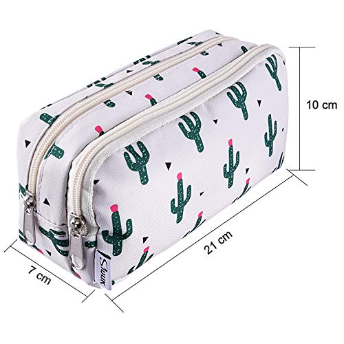 SIQUK Estuche de lápices de gran capacidad Cremalleras dobles Bolso de la pluma de cactus Organizador del sostenedor de la pluma del bolso inmóvil con los compartimientos