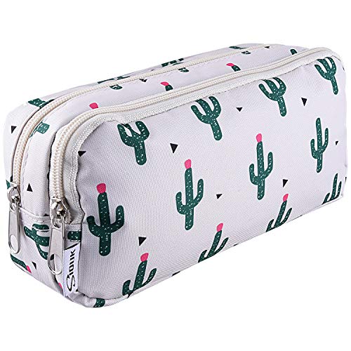 SIQUK Estuche de lápices de gran capacidad Cremalleras dobles Bolso de la pluma de cactus Organizador del sostenedor de la pluma del bolso inmóvil con los compartimientos