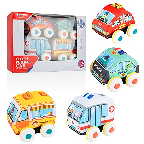 Sirecal Coche de Juguete Friccion Suave 4 Piezas de Vehículos de Juguete para Niños (Ambulancia, Camioneta de Donuts, Coche de Policía, Taxi) Regalos Educativos para Bebé