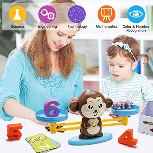 Sirecal Equilibrio Balanza Mono para Sumar Juego de matemáticas Mono Digital Educativo Montessori Juguetes Contable para Niños matemáticas básicas de Aprendizaje para niños