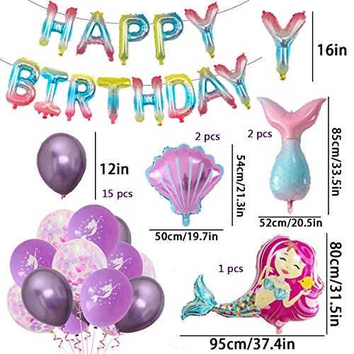 Sirena Decoración de Cumpleaños para Niña, Morado Feliz Cumpleaños Conjunto de Aluminio Globo Látex de Pancartas Sirena Party, Fiesta de la Sirena Kit, Fiesta en Globo Decoración Chica Novia Pequeña