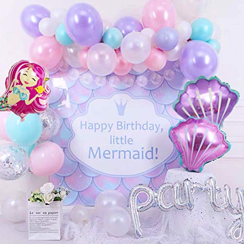 Sirena Decoración de Cumpleaños para Niña, Morado Feliz Cumpleaños Conjunto de Aluminio Globo Látex de Pancartas Sirena Party, Fiesta de la Sirena Kit, Fiesta en Globo Decoración Chica Novia Pequeña