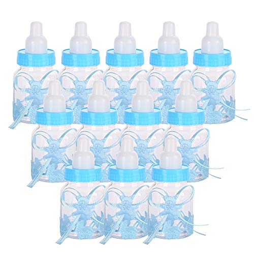 Siumir Biberón de Plástico Mini Botella de Caramelo Caja de Regalo 12 PCS para Fiesta de Baby Shower, Cumpleaños Fiesta (Azul)